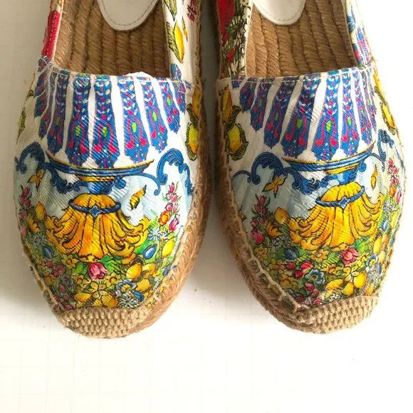 Dolce and Gabbana floral lemon scarf caretto print jacquard espadrilles - Picture 5 of 12